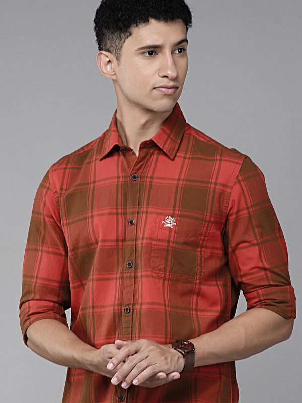 U.S. Polo Assn. Denim Co. Men Red Slim Fit Checked Pure Cotton Casual Shirt