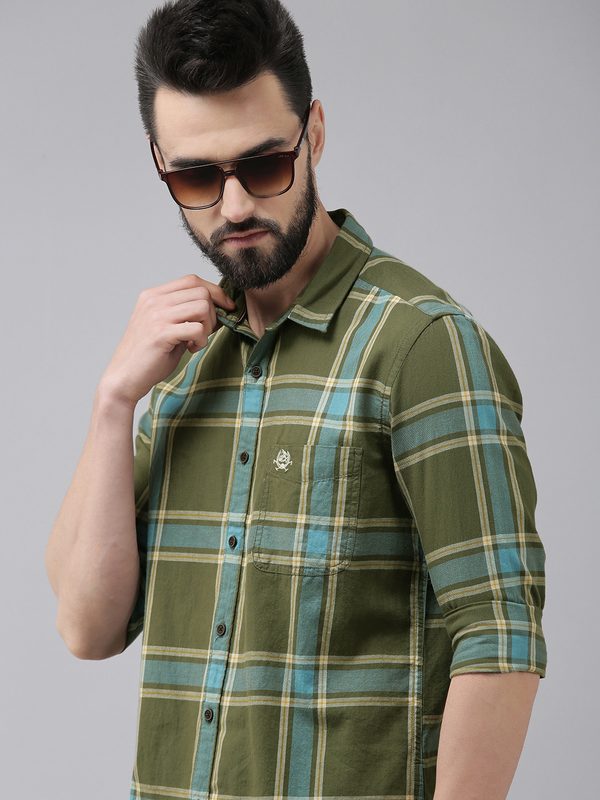 U.S. Polo Assn. Denim Co. Men Green Slim Fit Checked Pure Cotton Casual Shirt