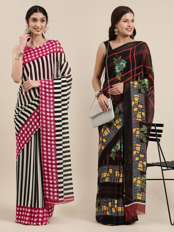 KALINI Pack of 2 Printed Poly Georgette Sarees