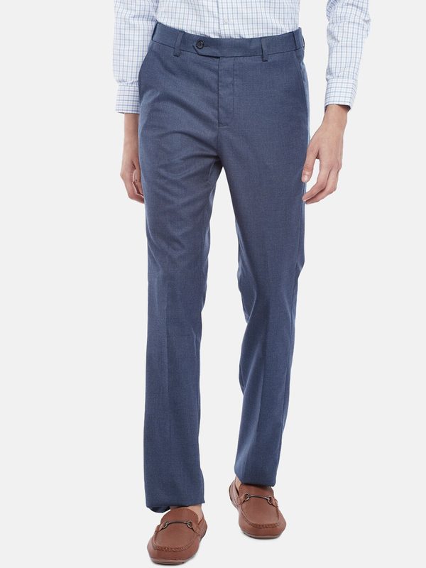 BYFORD by Pantaloons Men Blue Slim Fit Low-Rise Formal Trousers