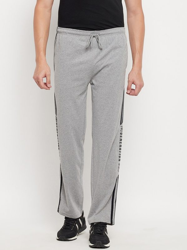 Duke Men Grey Melange Solid Cotton Track Pant