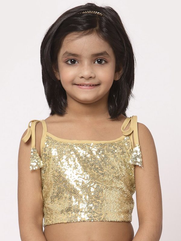 studio rasa Girls Gold-Toned Embellished Net Crop Top