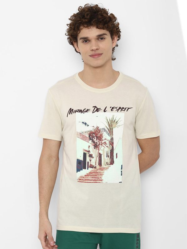 FOREVER 21 Men Beige Printed T-shirt