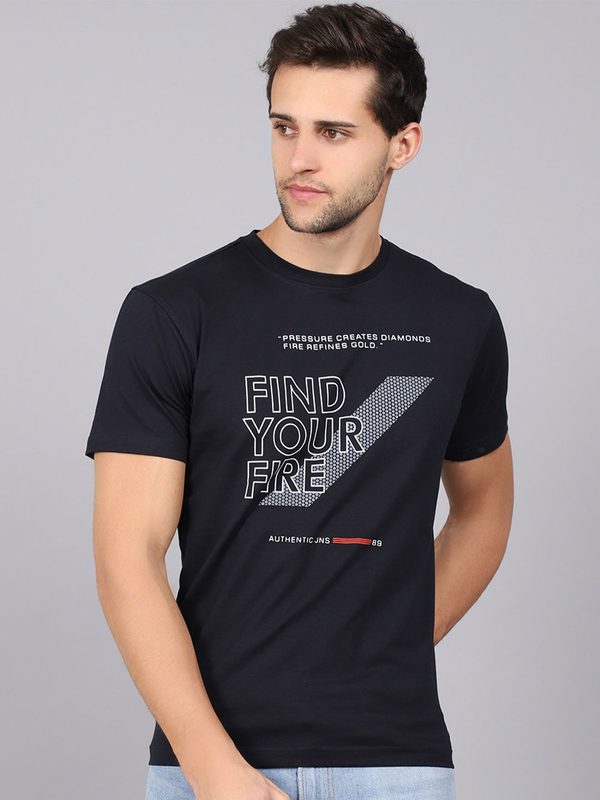 Cantabil Men Navy Blue Typography Printed T-shirt