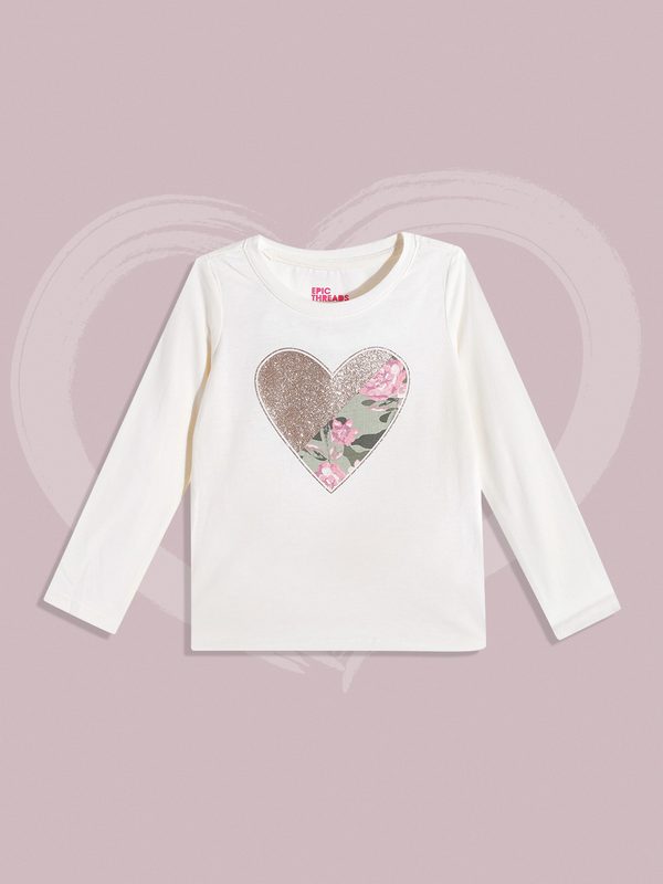 Macy's Epic Threads Girls Cream-Coloured &Golden Typography Printed T-shirt