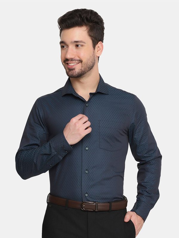 Blackberrys Men Blue Slim Fit Printed Formal Cotton Shirt