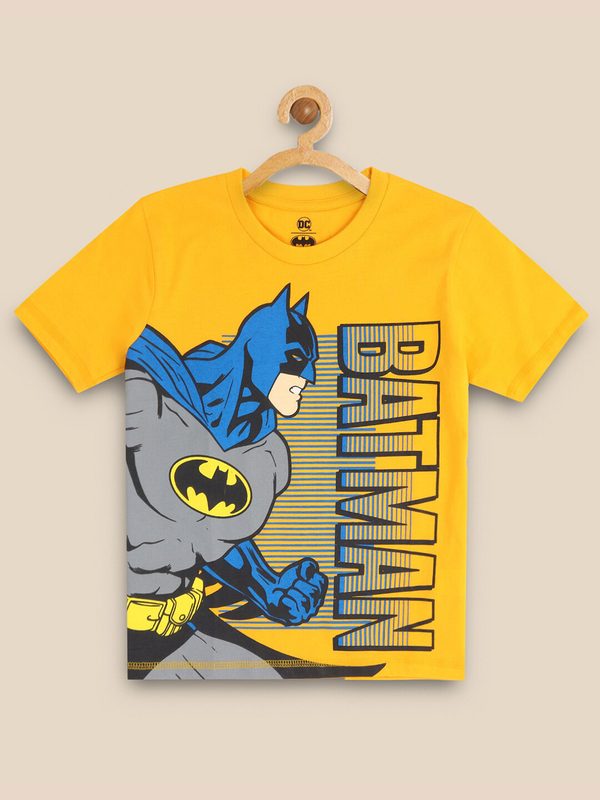 Kids Ville Boys Yellow & Blue Cotton Batman Printed T-shirt