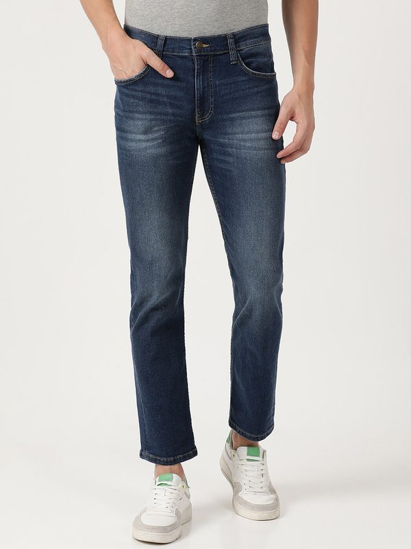 Lee Men Blue Slim Fit Low Distress Heavy Fade Stretchable Jeans