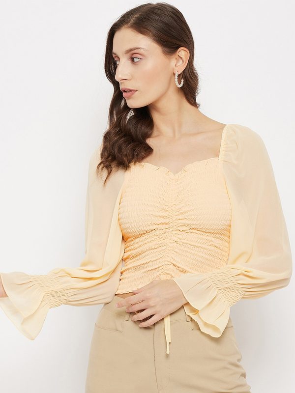 Madame Yellow Sweetheart Neck Smocked Top