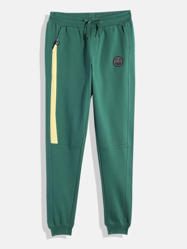 Allen Solly Junior Boys Solid Mid-Rise Pure Cotton Joggers With Half Side Taping Detail