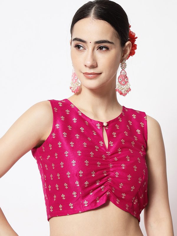 studio rasa Printed Keyhole Neck Block Print Crop Top