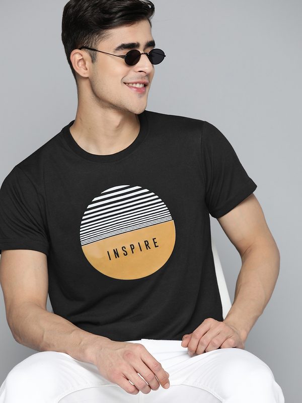 HERE&NOW Men Black Printed T-shirt