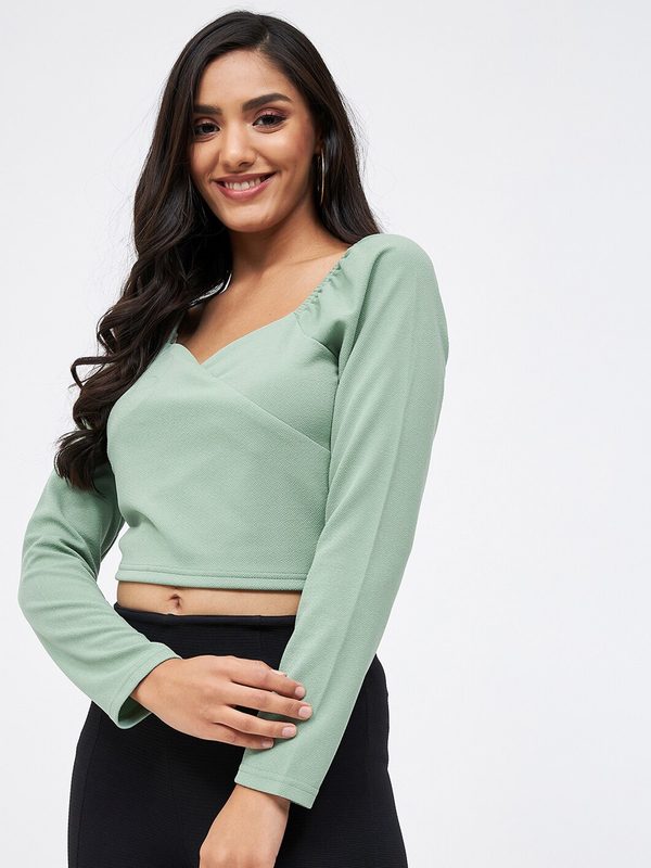 Kibo Sweetheart Neck Wrap Crop Top