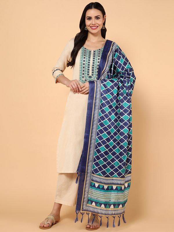 aturabi Women Embroidered Sequinned Pure Cotton Kurta With Trousers & With Dupatta