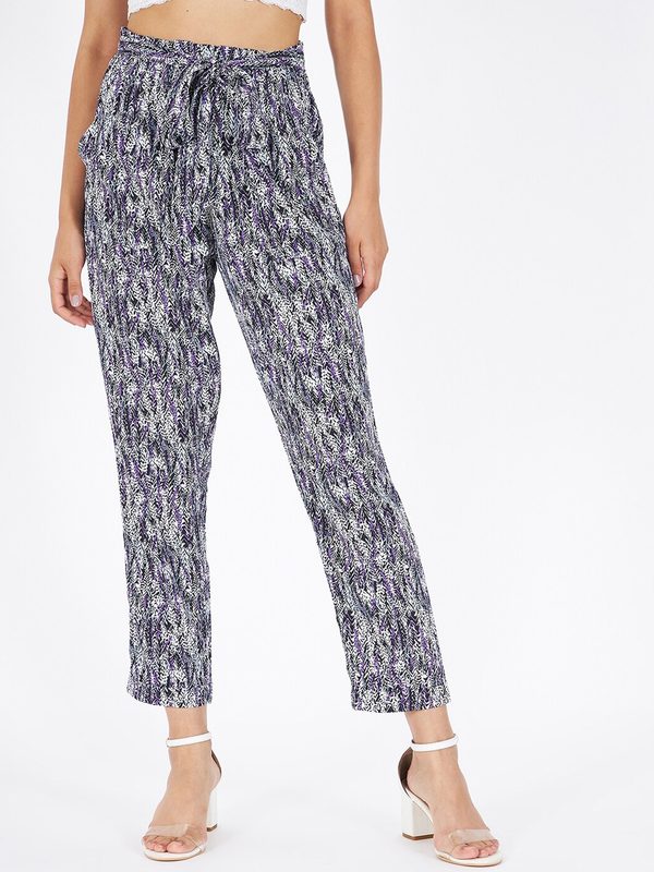 Kibo Printed Classic Slim Fit High-Rise Trousers