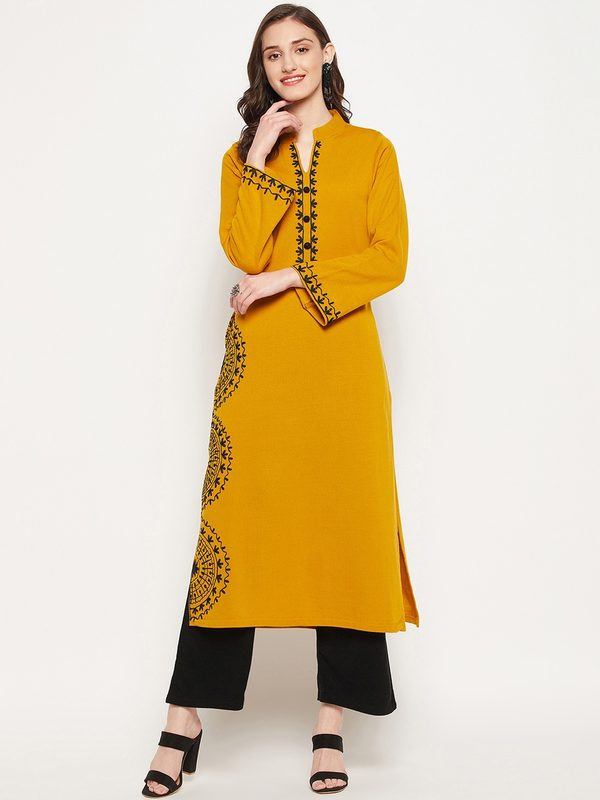Zigo Floral Embroidered Mandarin Collar Kurta with Palazzos