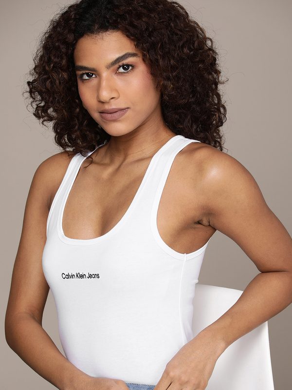 Calvin Klein Jeans Women Brand Logo Embroidered Scoop Neck Pure Cotton Tank T-shirt