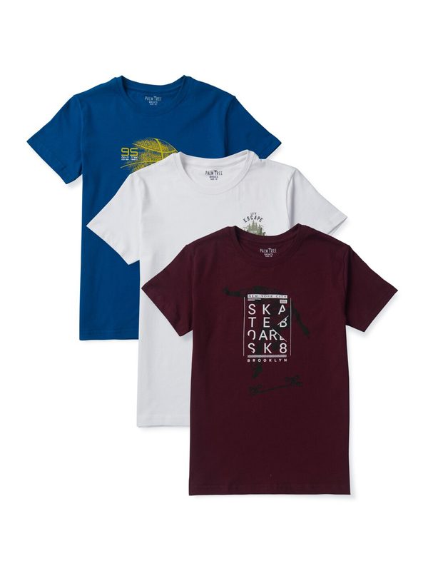 Gini and Jony Pack of 3 Boys Printed Round Neck Cotton T-shirt