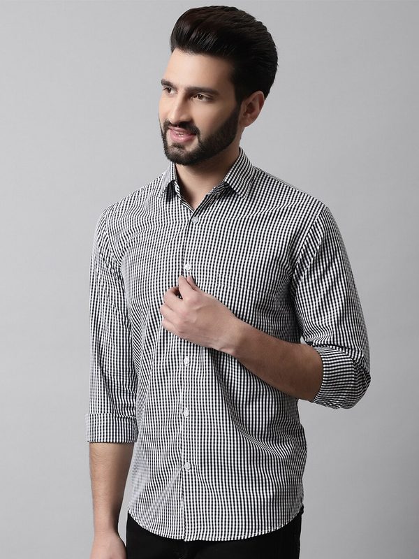 JAINISH Men Black Classic Gingham Checks Checked Casual Shirt