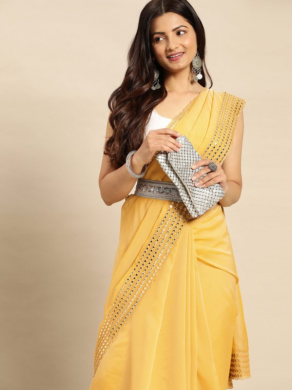 kasee Embellished Mirror Work Satin Saree