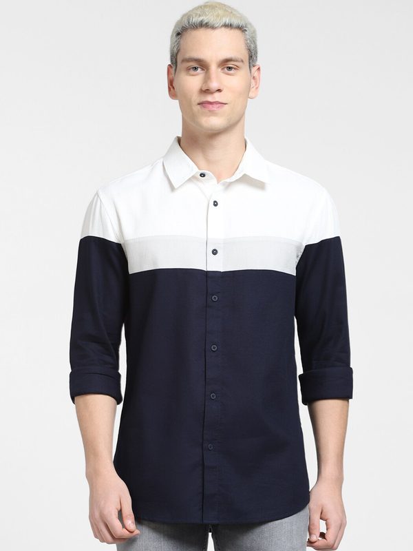 Jack & Jones Men Slim Fit Colourblocked Casual Cotton Shirt