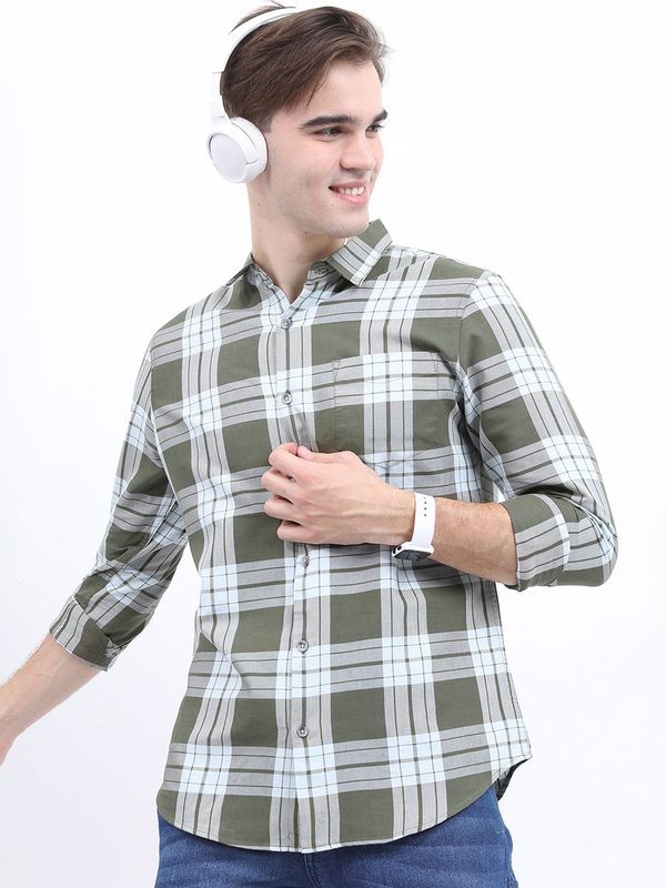 HIGHLANDER Men Slim Fit Tartan Checks Casual Cotton Shirt