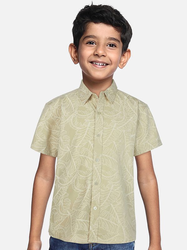 Gini and Jony Boys Floral Printed Casual Spread Collar Cotton Shirt