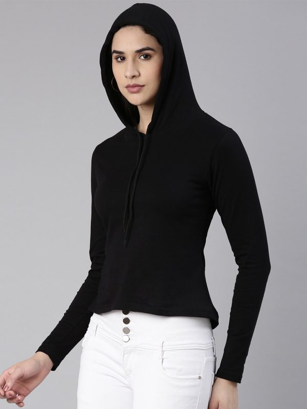 Kryptic Women Hooded Pure Cotton Slim Fit T-shirt