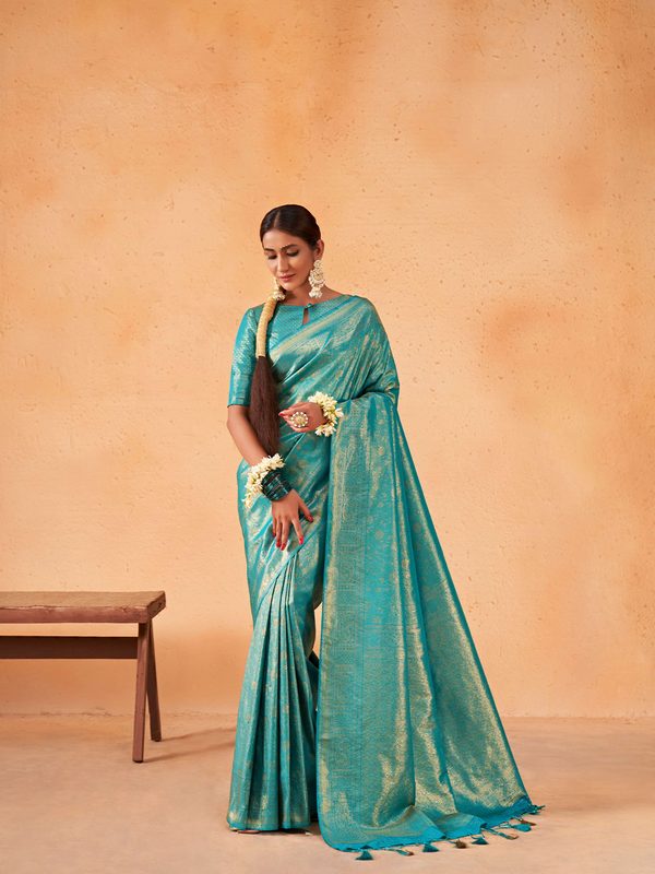 Vardha Floral Zari Silk Blend Kanjeevaram Saree With Tassel