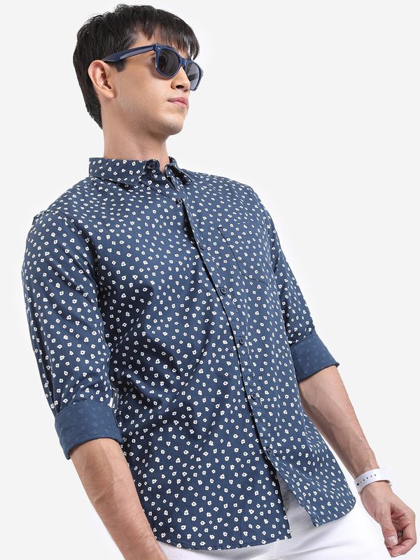 HIGHLANDER Floral Printed Cotton Slim Fit Casual Shirt