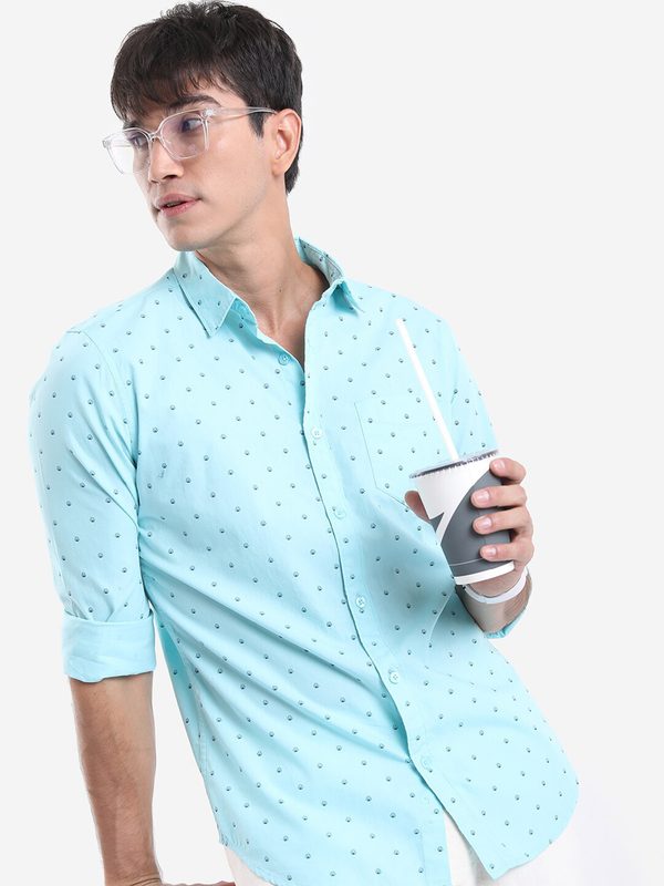 KETCH Micro Ditsy Printed Spread Collar Cotton Slim Fit Casual Shirt