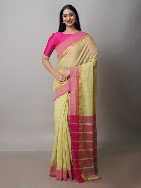Unnati Silks Checked Pure Cotton Handloom Mangalagiri Zari Saree
