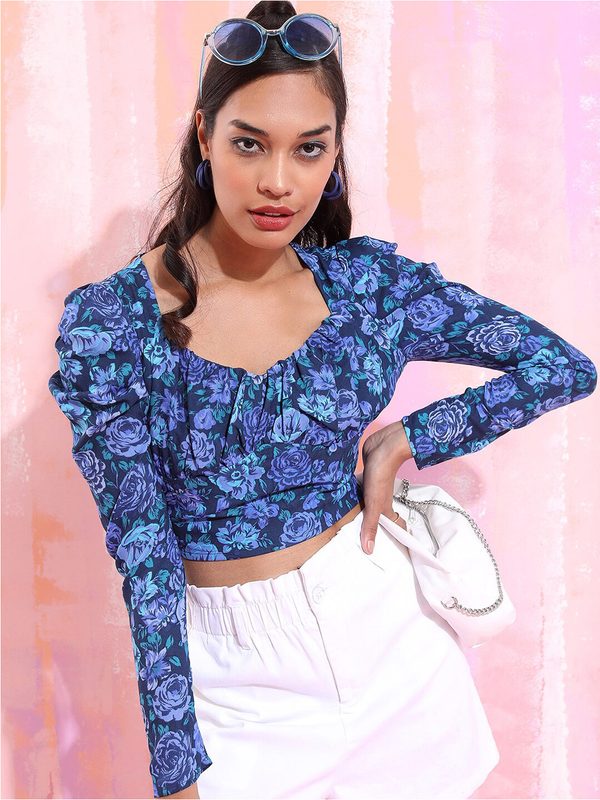 Tokyo Talkies Floral Print Blouson Crop Top
