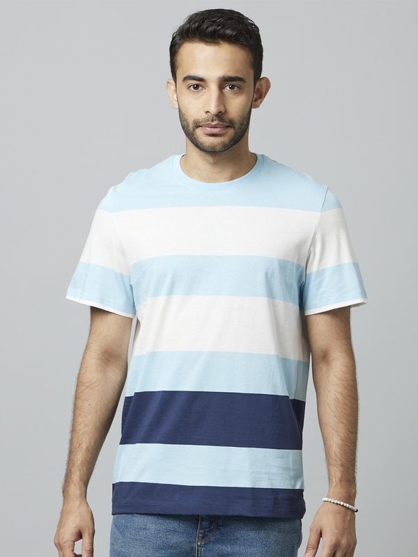 Celio Multi or Variegated Striped Breathable Cotton T-shirt