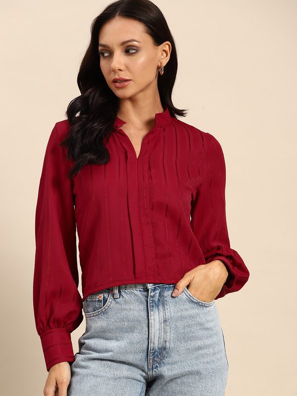 all about you Striped Mandarin Collar Top