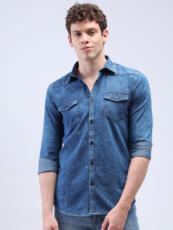 Reslag Spread Collar Cotton Slim Fit Casual Shirt