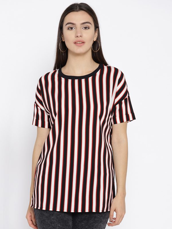 Vero Moda Women White & Black Striped Top