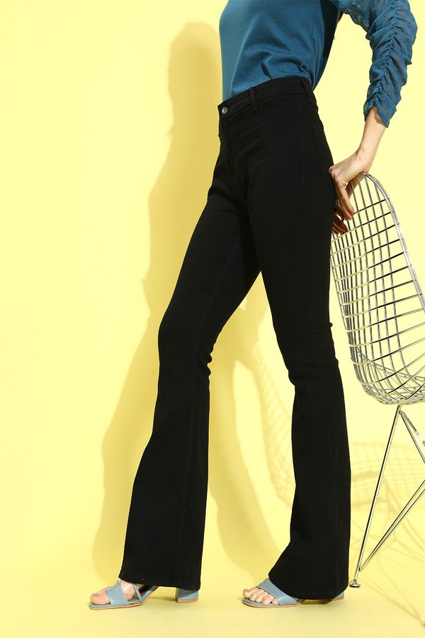 Roadster Women Stylish Black High-Rise Bootcut Stretchable Jeans