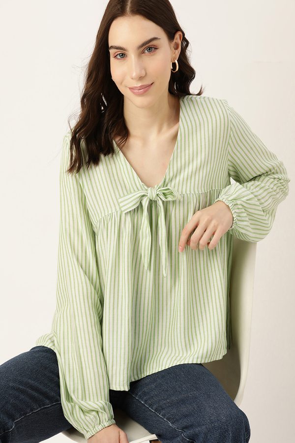 DressBerry Striped Tie-Up Neck Top