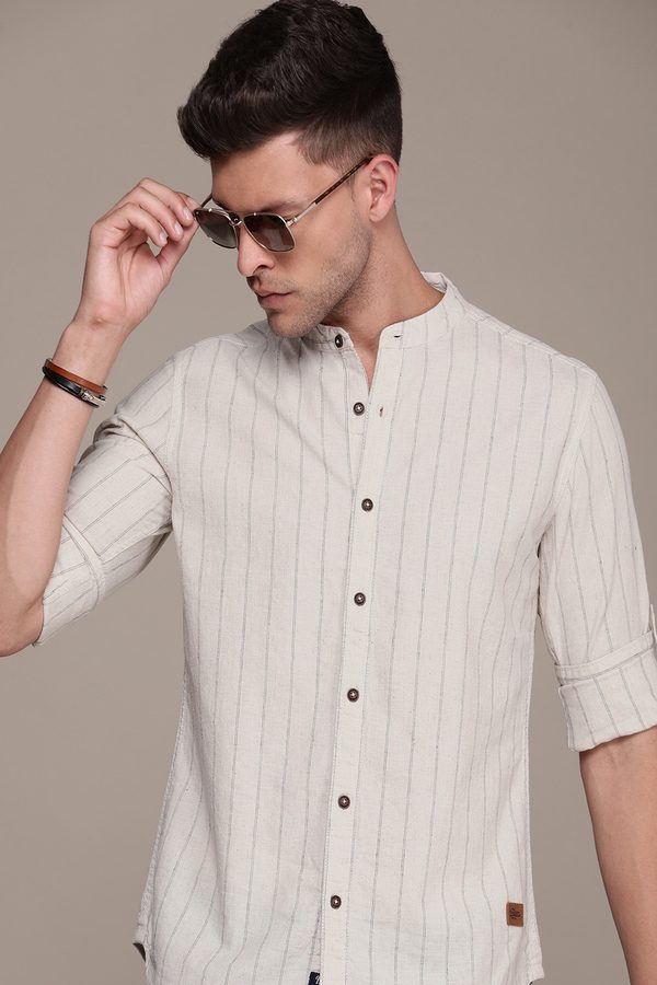 Roadster Men Striped Cotton Linen Casual Shirt