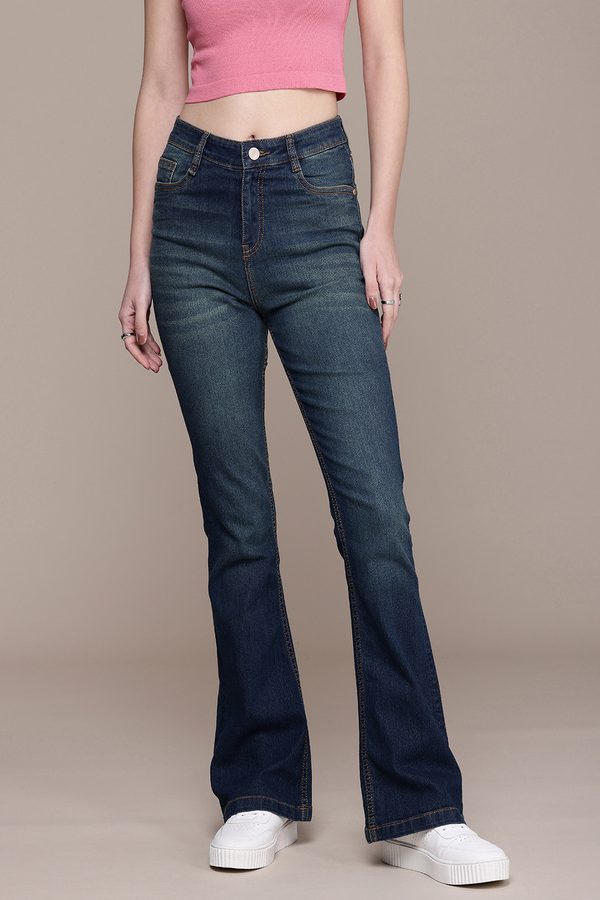 The Roadster Life Co. Women Flared High-Rise Light Fade Clean Look Stretchable Jeans