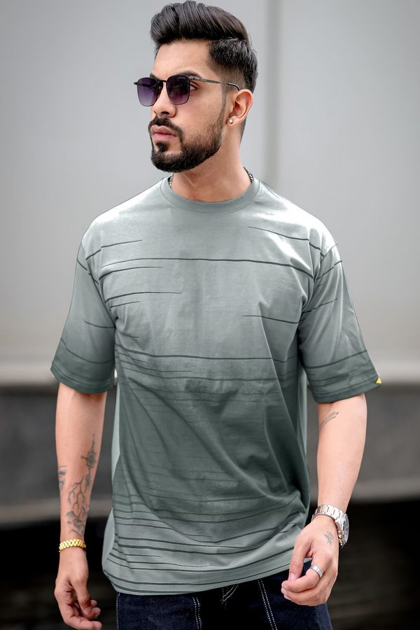 Maniac Men Abstract Printed Neck Cotton Oversized Tshirt