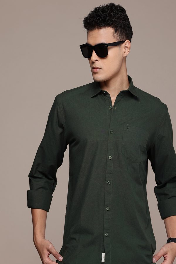 BS BLUE SQUAD Slim Fit Cotton-Linen Casual Shirt