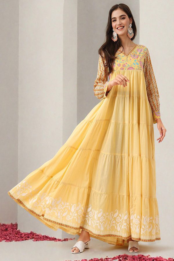 Ishin Women Cotton Empire Maxi Dress