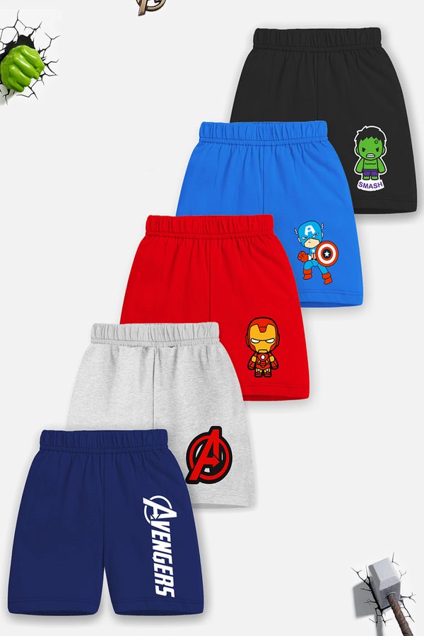 YK Marvel Boys Pack of 5 Avengers Printed Shorts