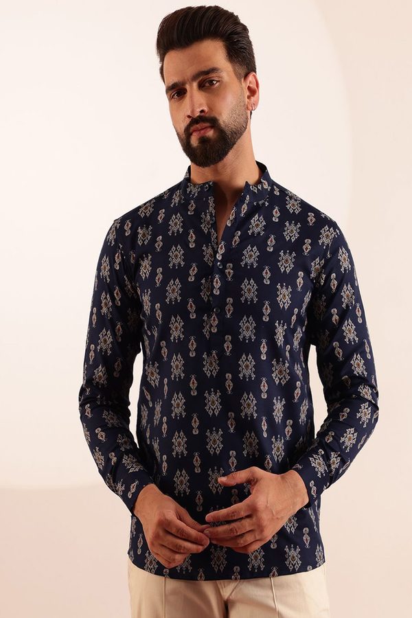 Anouk Men Ethnic Motifs Printed Band Collar Cotton Kurta