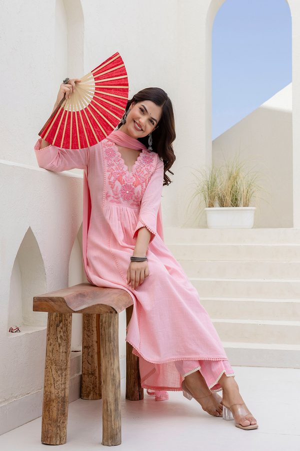 Anouk Women Floral Embroidered Cotton Kurta with Trousers & Dupatta