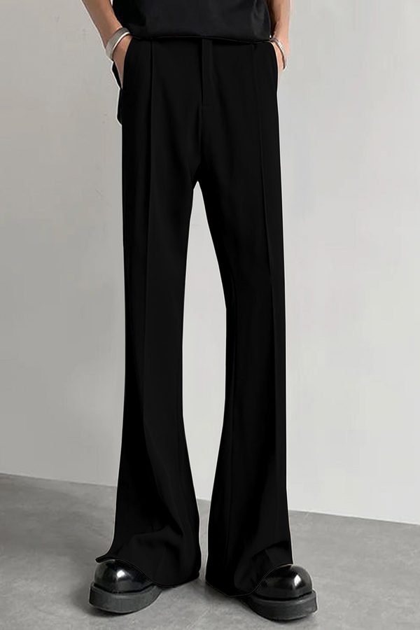FTX Men Bell Bottom Relaxed Loose Fit Pleated Mid-Rise Korean Trousers