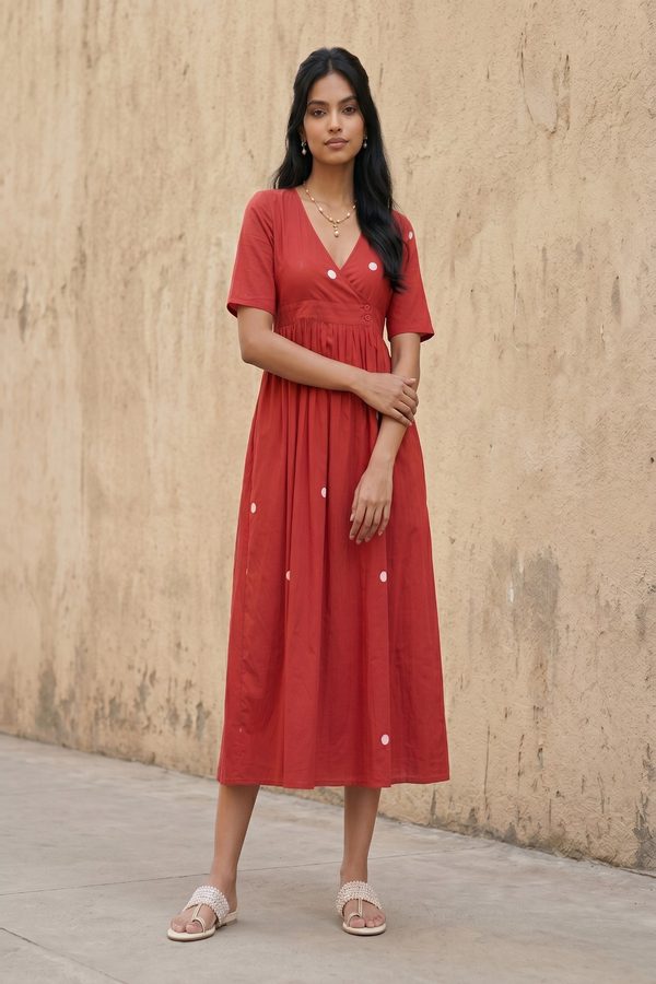 fusion by glitchez Polka Dot Print A-Line Midi Dress