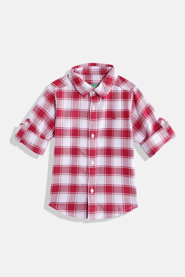 United Colors of Benetton Boys Checked Oxford Weave Pure Cotton Shirt